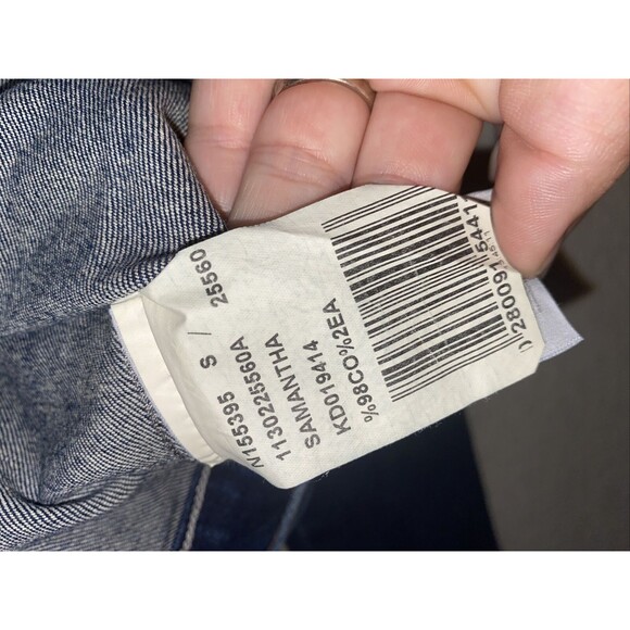 new Mavi crop Jean jacket denim distressed grunge moto biker  S Stretchy y2k 90s - Picture 8 of 8